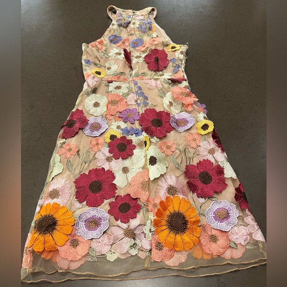 NWT 3-Dimensional Embroidered Floral Sheer Halter Mini Dress Sz: XS - Picture 13 of 16